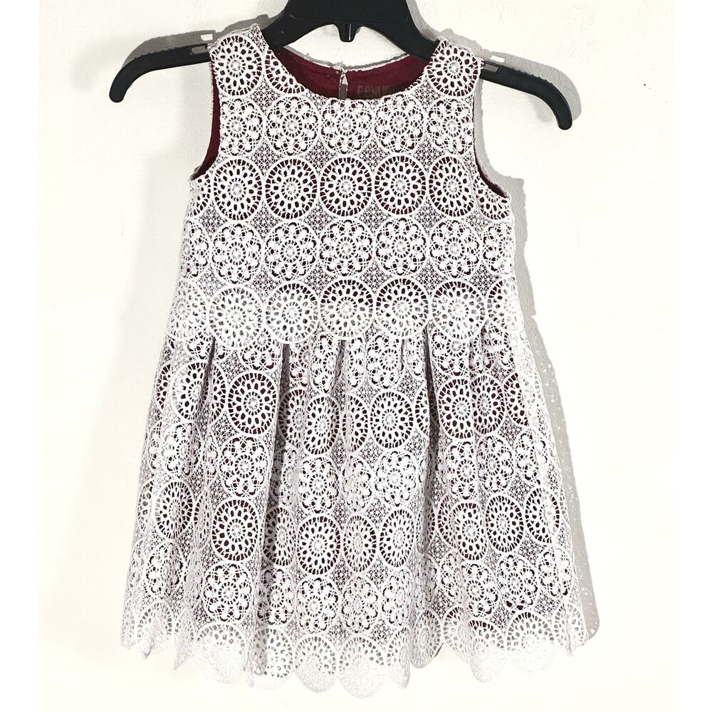 Genuine Kids by OshKosh Dress Lace Embroidered Scalloped Hem White Red